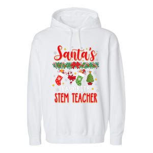 SantaS Favorite Stem Teacher Santa Hat Xmas Garment-Dyed Fleece Hoodie