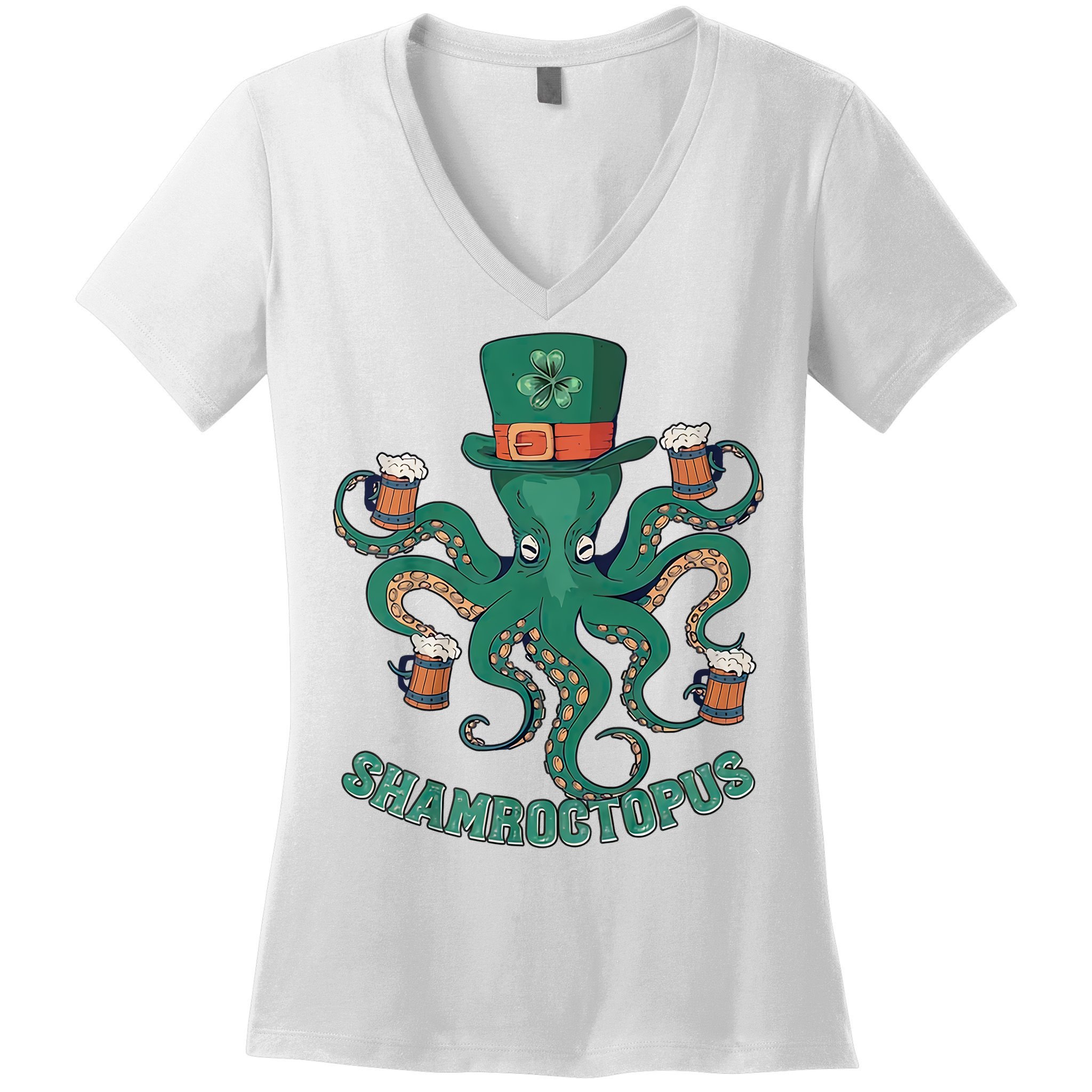 Shamroctopus Funny St Patrick's Day Octopus Drinking Team Women's V-Neck T-Shirt