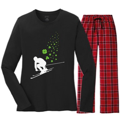 Ski Freestyle Skiing Patricks Day Women's Long Sleeve Flannel Pajama Set 