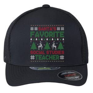 SantaS Favorite Social Studies Teacher Ugly Xmas Sweater Gift Flexfit Unipanel Trucker Cap