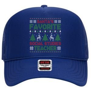 SantaS Favorite Social Studies Teacher Ugly Xmas Sweater Gift High Crown Mesh Back Trucker Hat