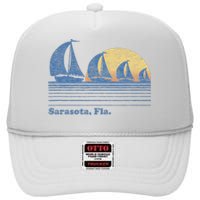 Sarasota Fl Sailboat Vintage 80s Sunset High Crown Mesh Back Trucker Hat