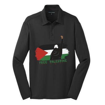 S Fist Stand With Free Palestine Flag Gift Silk Touch Performance Long Sleeve Polo