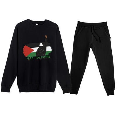 S Fist Stand With Free Palestine Flag Gift Premium Crewneck Sweatsuit Set