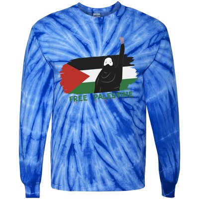 S Fist Stand With Free Palestine Flag Gift Tie-Dye Long Sleeve Shirt