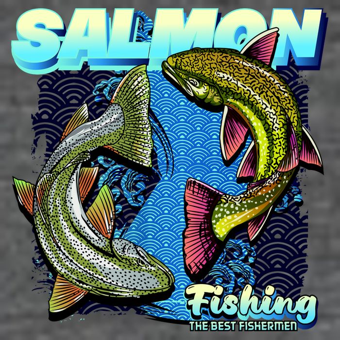 Salmon Fishing 7 Panel Mesh Trucker Snapback Hat