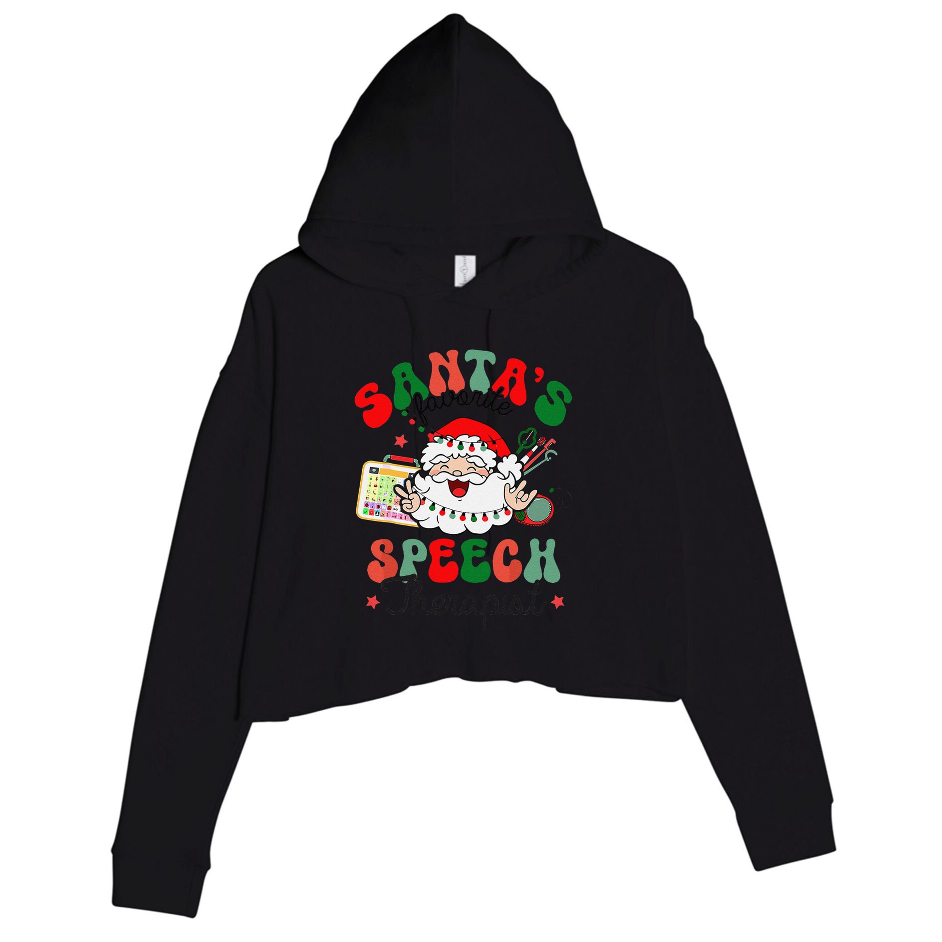 SantaS Favorite Speech Therapist Christmas Therapy Crop Fleece Hoodie