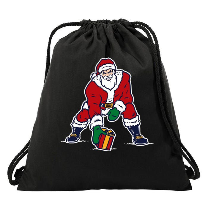 Santa Football Spike Present Drawstring Bag