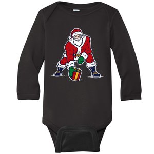 Santa Football Spike Present Baby Long Sleeve Bodysuit