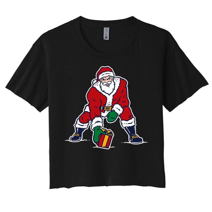 Santa Football Spike Present Women's Crop Top Tee