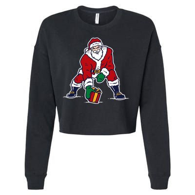 Santa Football Spike Present Cropped Pullover Crew