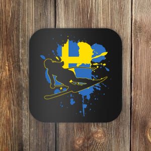 Sweden Flag Skier Swedish Alpine Skiing Coaster