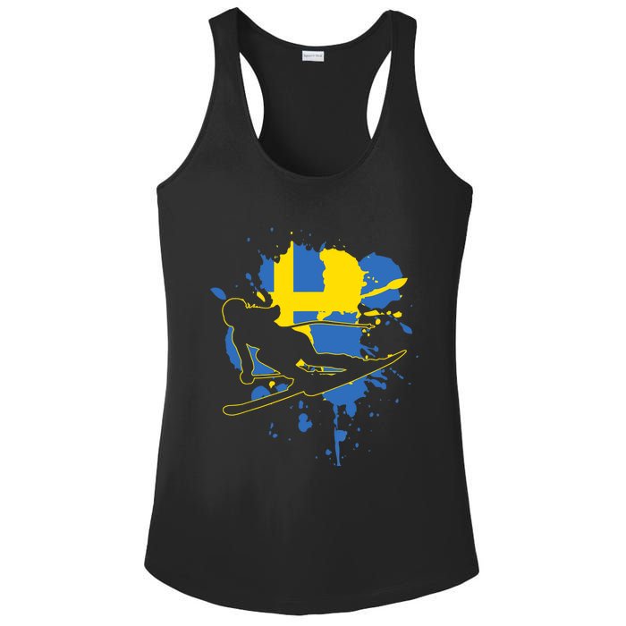 Sweden Flag Skier Swedish Alpine Skiing Ladies PosiCharge Competitor Racerback Tank