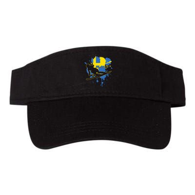 Sweden Flag Skier Swedish Alpine Skiing Valucap Bio-Washed Visor