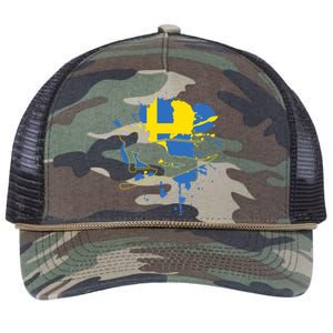 Sweden Flag Skier Swedish Alpine Skiing Retro Rope Trucker Hat Cap