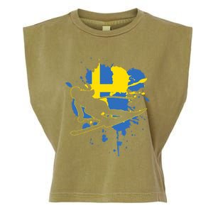 Sweden Flag Skier Swedish Alpine Skiing Garment-Dyed Women's Muscle Tee