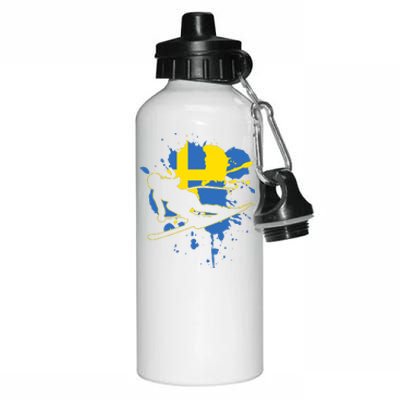 Sweden Flag Skier Swedish Alpine Skiing Aluminum Water Bottle 