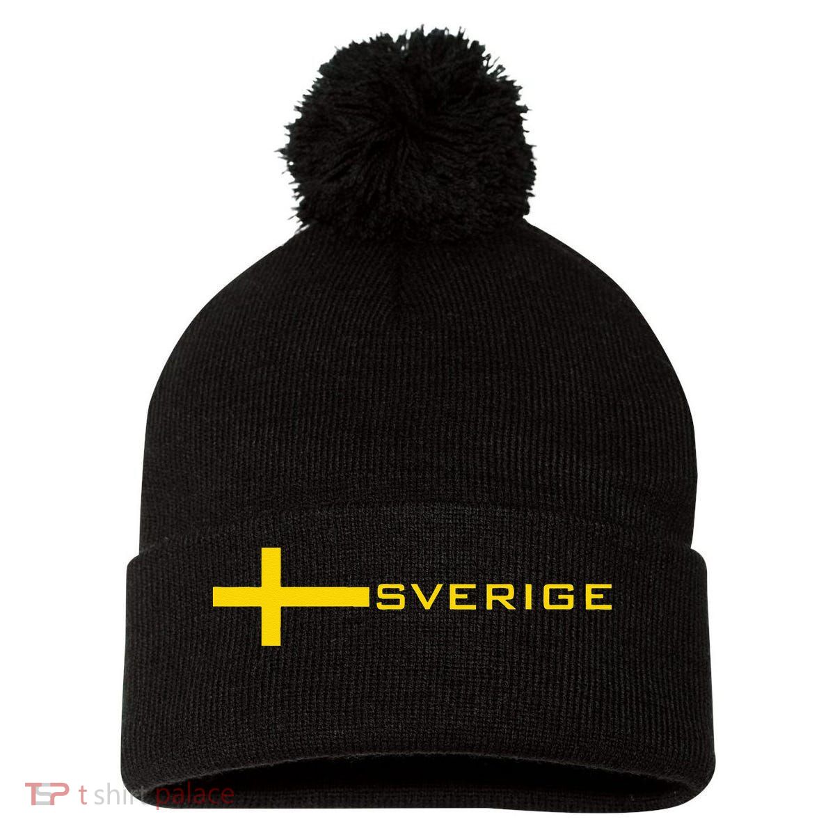 SWEDEN FLAG SWEDISH SOCCER FOOTBALL JERSEY SVERIGE Pom Pom 12in Knit Beanie