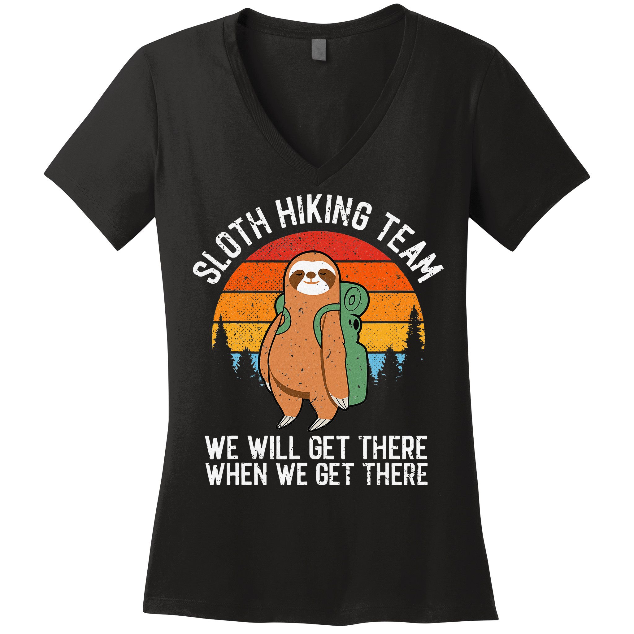 Sloth Funny Sloth Hiking Tee Sloth Lover Women's V-Neck T-Shirt