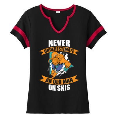 Ski Funny Skiing Never Underestimate An Old On Skis Gift Ladies Halftime Notch Neck Tee