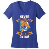 Ski Funny Skiing Never Underestimate An Old On Skis Gift Women's V-Neck T-Shirt