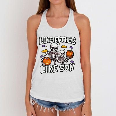 Skeleton Father Son Matching Halloween Costume Women's Knotted Racerback Tank