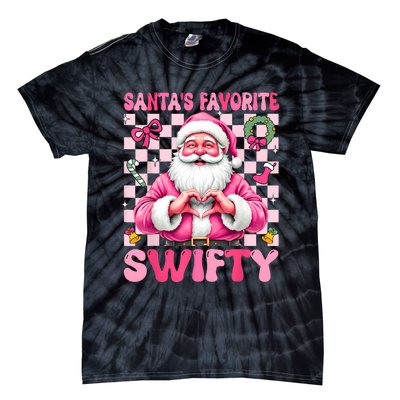 SantaS Favorite Swifty Merry Christmas Groovy Xmas Lights Tie-Dye T-Shirt