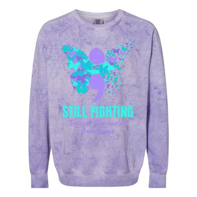 Still Fighting Suicide Prevention Awareness Butterfly Colorblast Crewneck Sweatshirt