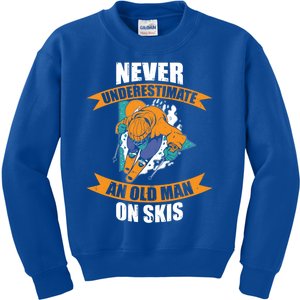 Ski Funny Skiing Never Underestimate An Old On Skis Gift Kids Sweatshirt