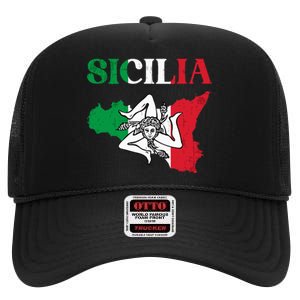 Sicilia Flag Sicily Palermo Italy High Crown Mesh Back Trucker Hat