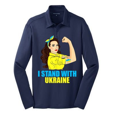 Strong Female Support Ukraine I Stand With Ukraine Silk Touch Performance Long Sleeve Polo