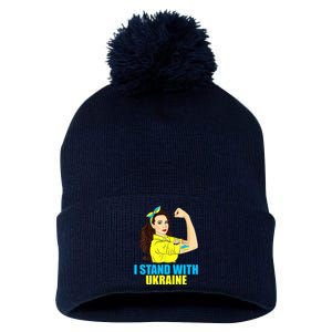 Strong Female Support Ukraine I Stand With Ukraine Pom Pom 12in Knit Beanie