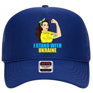 Strong Female Support Ukraine I Stand With Ukraine High Crown Mesh Back Trucker Hat