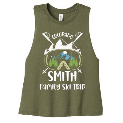 Smith Family Ski Trip Skiing Googles Vacation Matching Group Gift Women's Racerback Cropped Tank