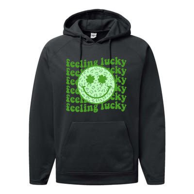 Smiling Face Shamrock Green Clover   Performance Fleece Hoodie