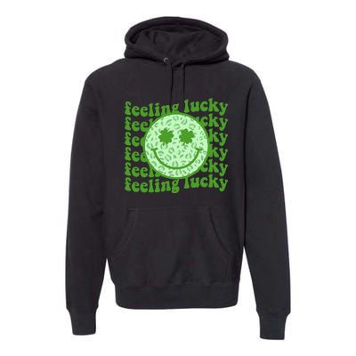 Smiling Face Shamrock Green Clover   Premium Hoodie