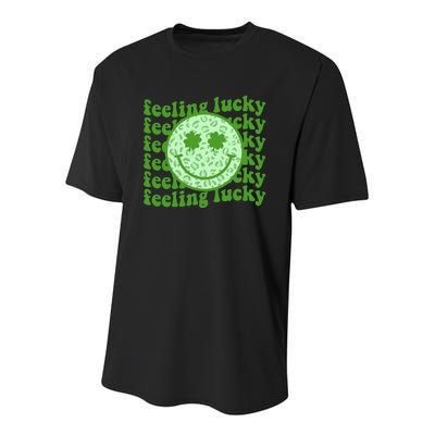 Smiling Face Shamrock Green Clover   Youth Performance Sprint T-Shirt