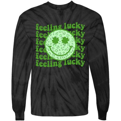 Smiling Face Shamrock Green Clover   Tie-Dye Long Sleeve Shirt