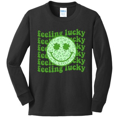 Smiling Face Shamrock Green Clover   Kids Long Sleeve Shirt