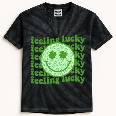 Smiling Face Shamrock Green Clover   Kids Tie-Dye T-Shirt