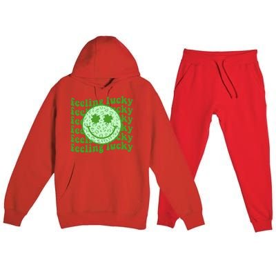 Smiling Face Shamrock Green Clover   Premium Hooded Sweatsuit Set