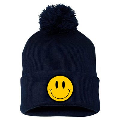 Smiley Face Pom Pom 12in Knit Beanie