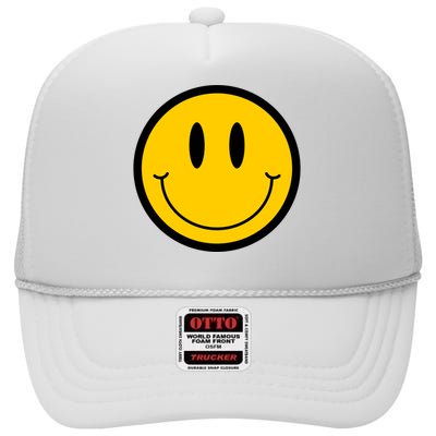 Smiley Face High Crown Mesh Back Trucker Hat