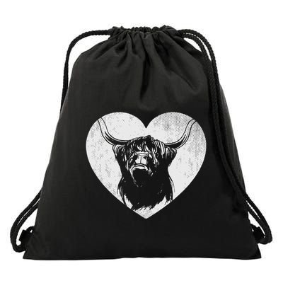 Scotland Farm Scotsman Farmer Highland Cattle Heart Ranch Drawstring Bag