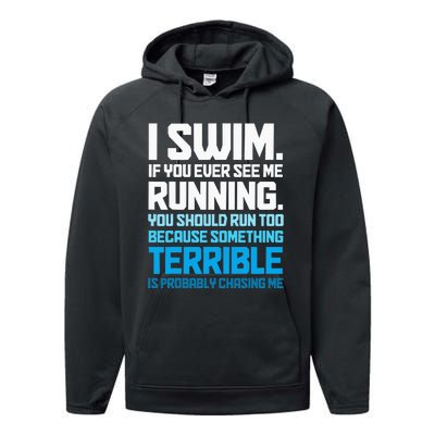 Swimming Funny Swimmer I Swim Performance Fleece Hoodie