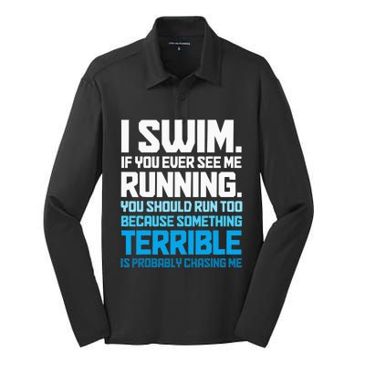 Swimming Funny Swimmer I Swim Silk Touch Performance Long Sleeve Polo