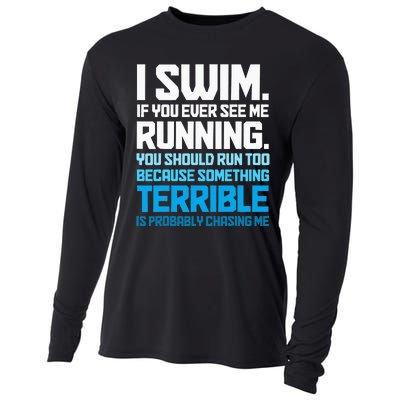 Swimming Funny Swimmer I Swim Cooling Performance Long Sleeve Crew