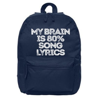 Sarcastic Funny Saying My Brain Is 80% Song Lyrics 16 in Basic Backpack