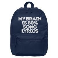 Sarcastic Funny Saying My Brain Is 80% Song Lyrics 16 in Basic Backpack