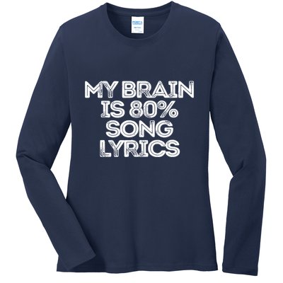Sarcastic Funny Saying My Brain Is 80% Song Lyrics Ladies Long Sleeve Shirt